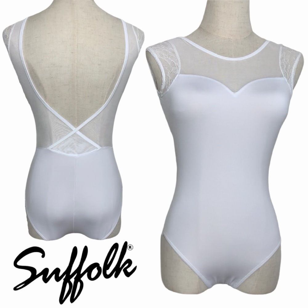 Suffolk Leotard Audrey Lace Cap Sleeve White Size PA